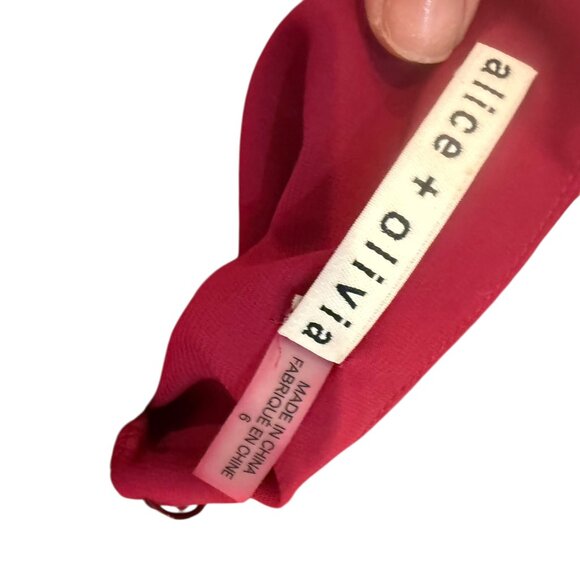 Alice and Olivia Fuschia Pink Lace Mock Neckk dress ruffled tiered mini cotton 6 - Picture 9 of 9